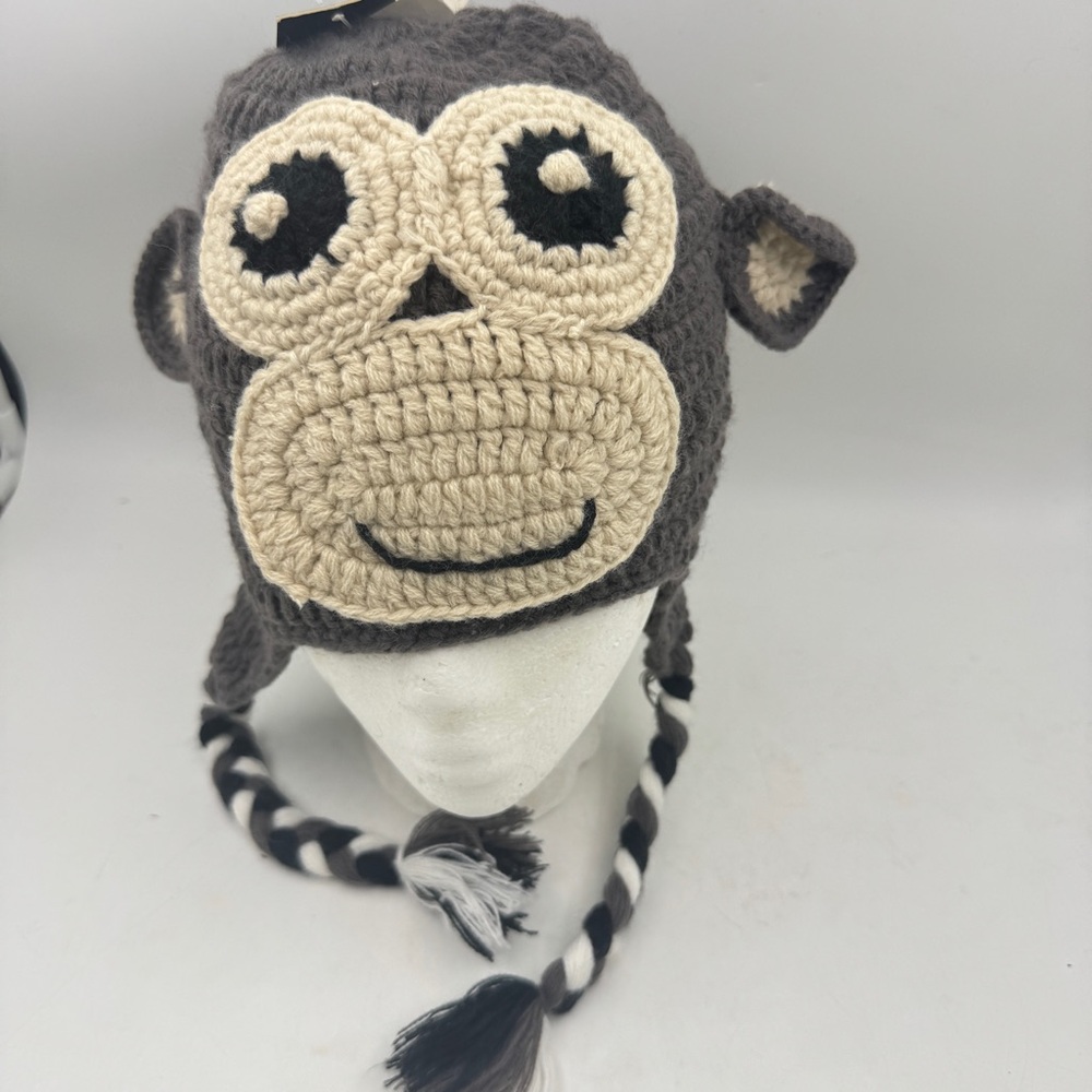 Monkey Hat Knit Winter Snowboard Ski Skull Cap Hat Costume Animal Beanie NWT